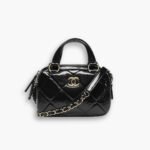 Chanel Mini Bowling Bag Shiny And Gold Tone Black 18cm AS5536 B21393 94305