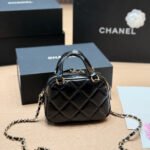 Chanel Mini Bowling Bag Shiny And Gold Tone Black 18cm AS5536 B21393 94305 - Image 2