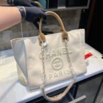 Chanel Deauville Large Tote Shopping Bag Canvas Pearl Light Beige 38cm - Image 2