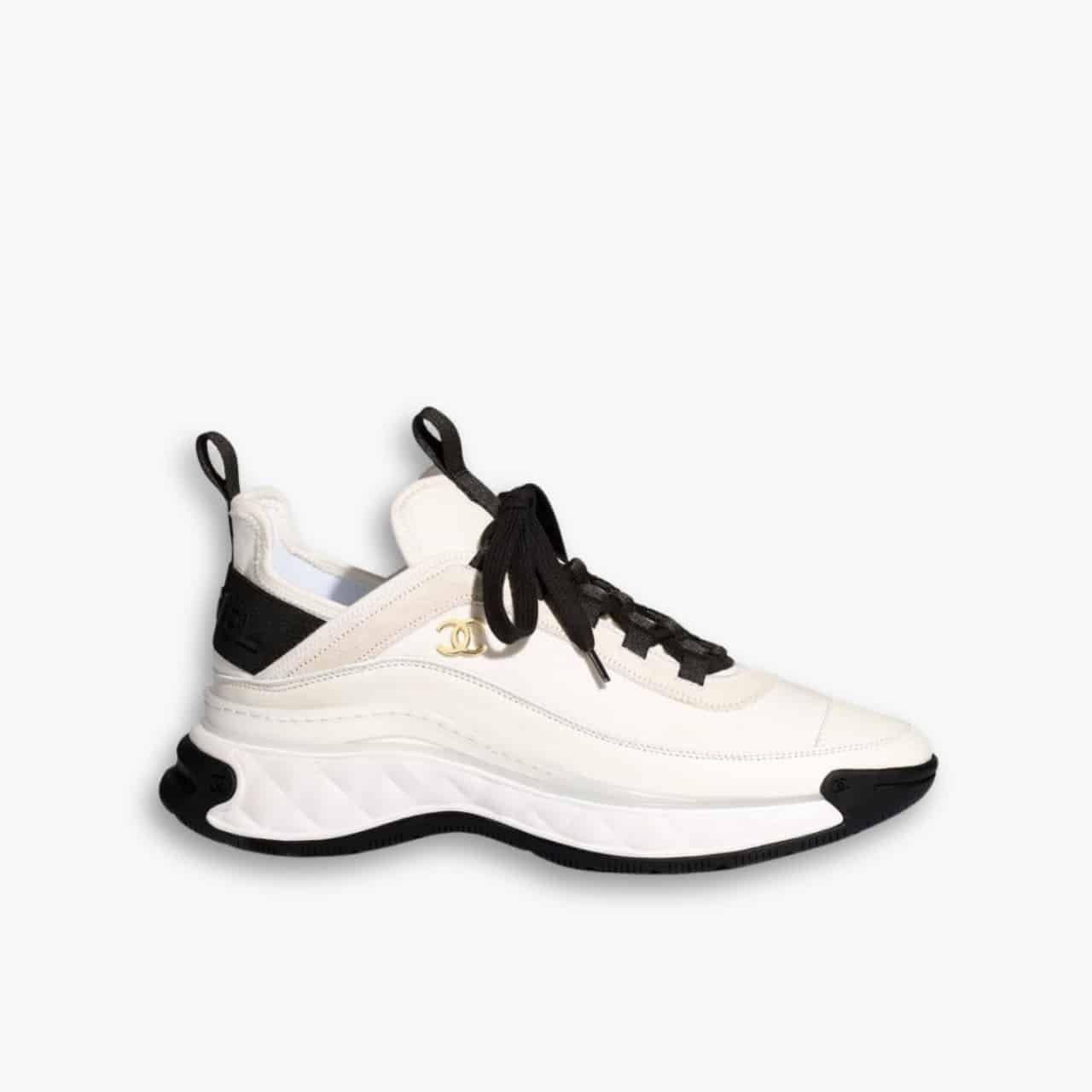 ELG_CNS1001- Chanel Velvet Sneakers Ivory And Black G35617 - Image 1