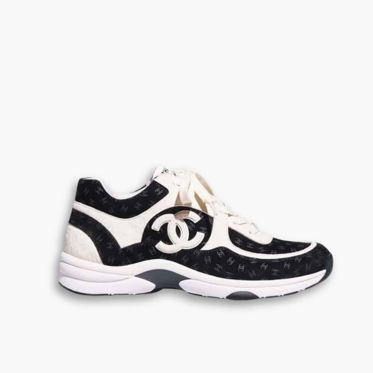 ELG_CNS1009 Chanel Suede Sneakers White Black G39230 X56653 94305 - Image 1