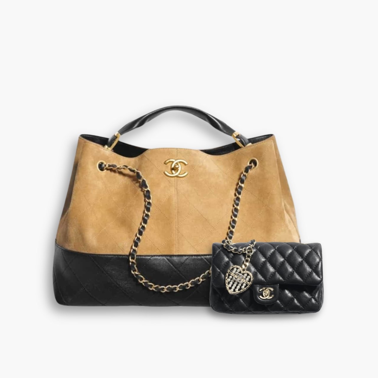 ELG_CNSET1005 Perfect Match: Chanel Shopping Bag Beige And Black 36Cm X Chanel Classic Mini Bag With Hook Black 12Cm - Image 1