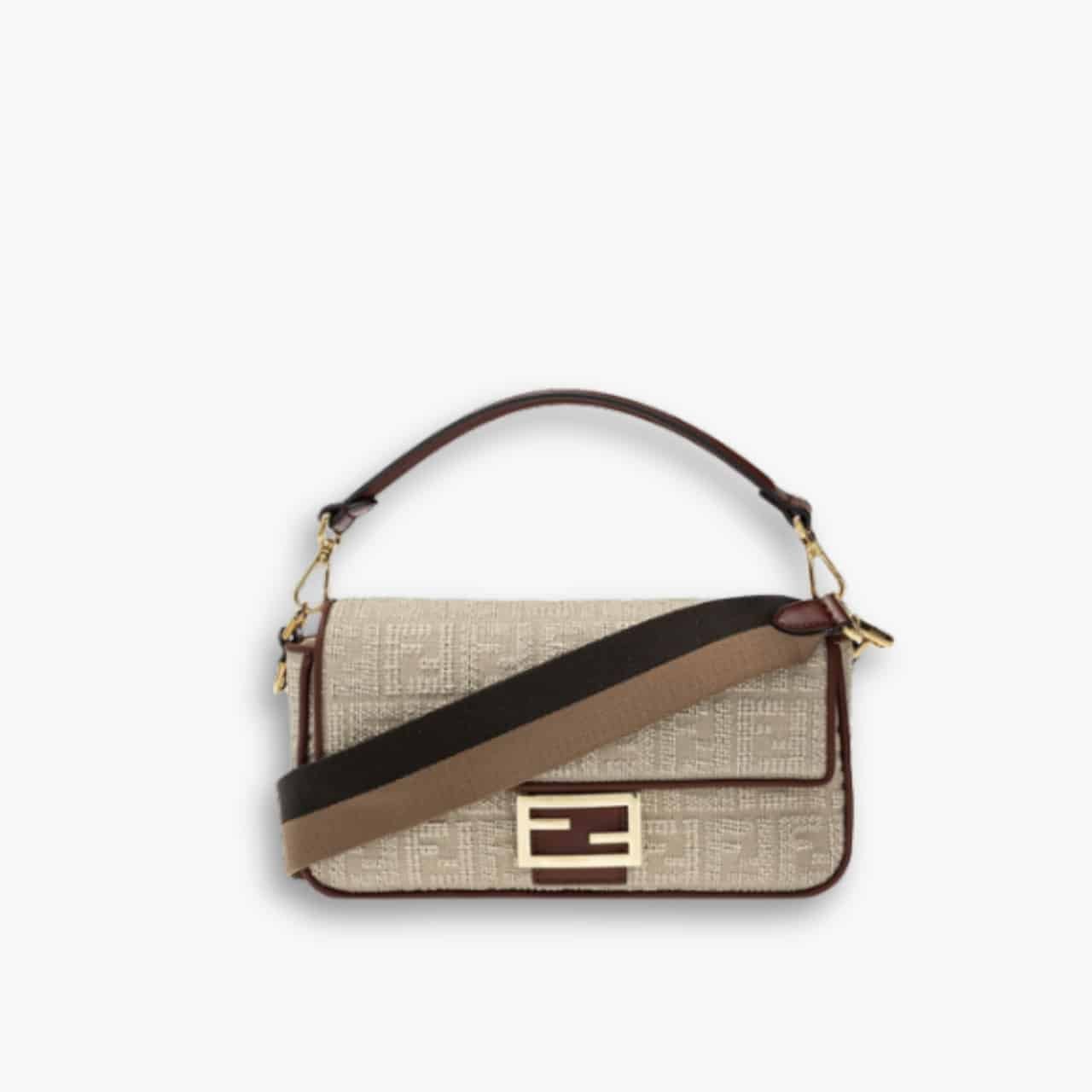 ELG_FDB1024 Fendi Baguette Nappa Bag Beige With Red Leather 27cm - Image 1