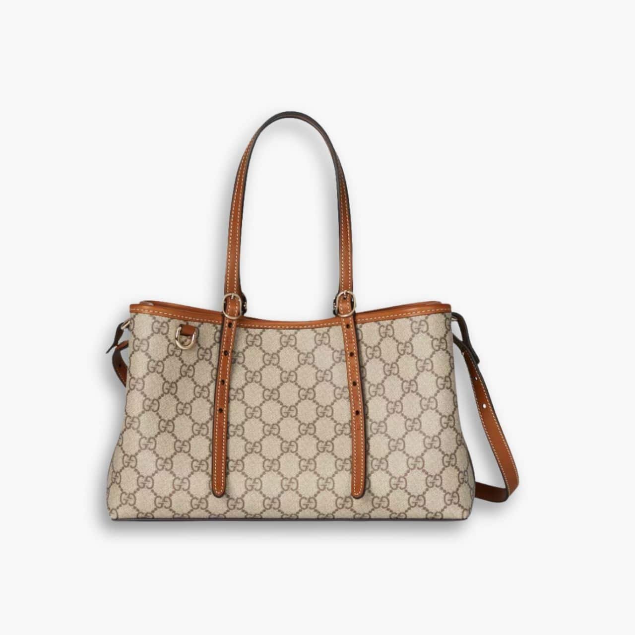 ELG_GCB1139 Gucci Emblem Small Tote Bag Beige And Dark Brown 31cm - Image 1
