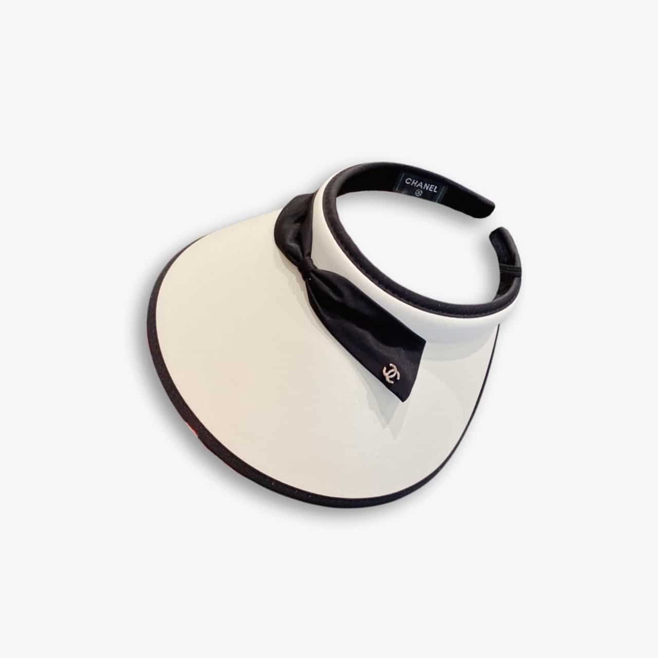 ELG_GCS1001-1-2-1 Chanel Bow Tie Visor Hat White - Image 1