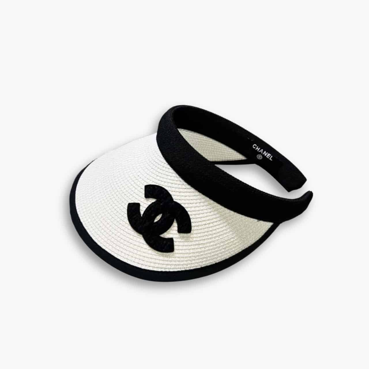 ELG_GCS1001-10 Chanel Straw CC Visor Hat White - Image 1