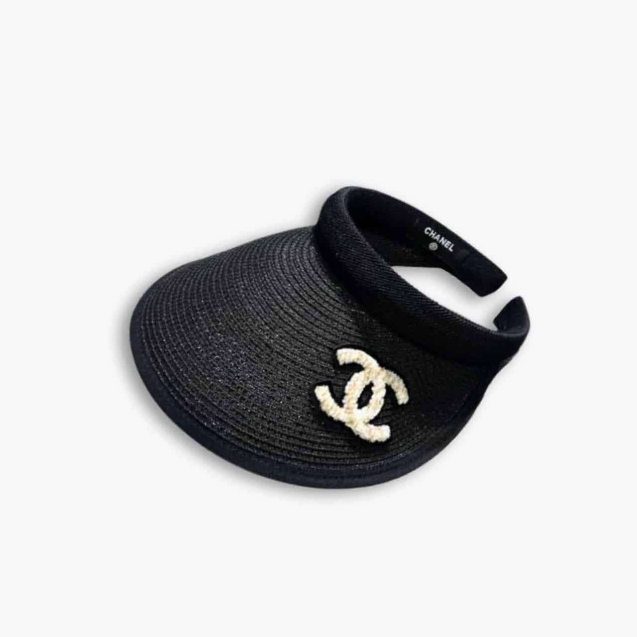 ELG_GCS1001-11 Chanel Straw CC Visor Hat Black - Image 1