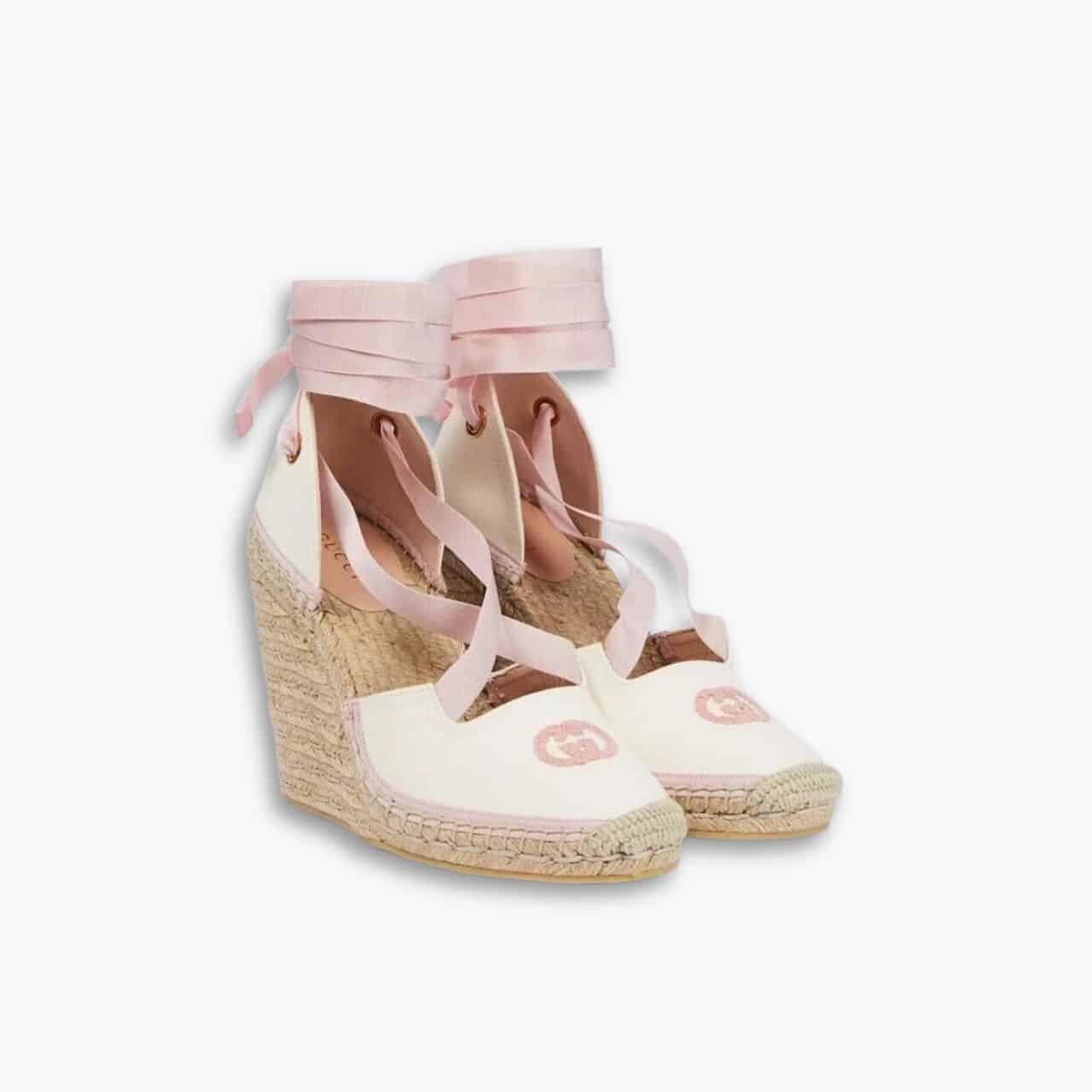 ELG_GCS1038 Gucci GG Canvas Wedge Espadrilles White Pink - Image 1