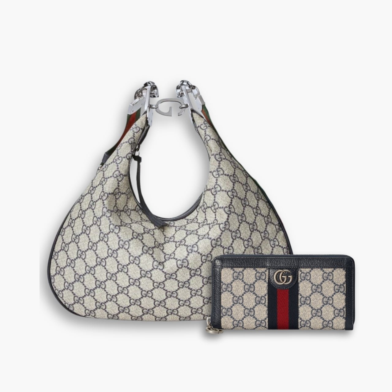 ELG_GCSET1010 Perfect Match: Gucci GG Attache Large Shoulder Bag X Gucci Ophidia Zip Around Wallet Black 19Cm - Image 1