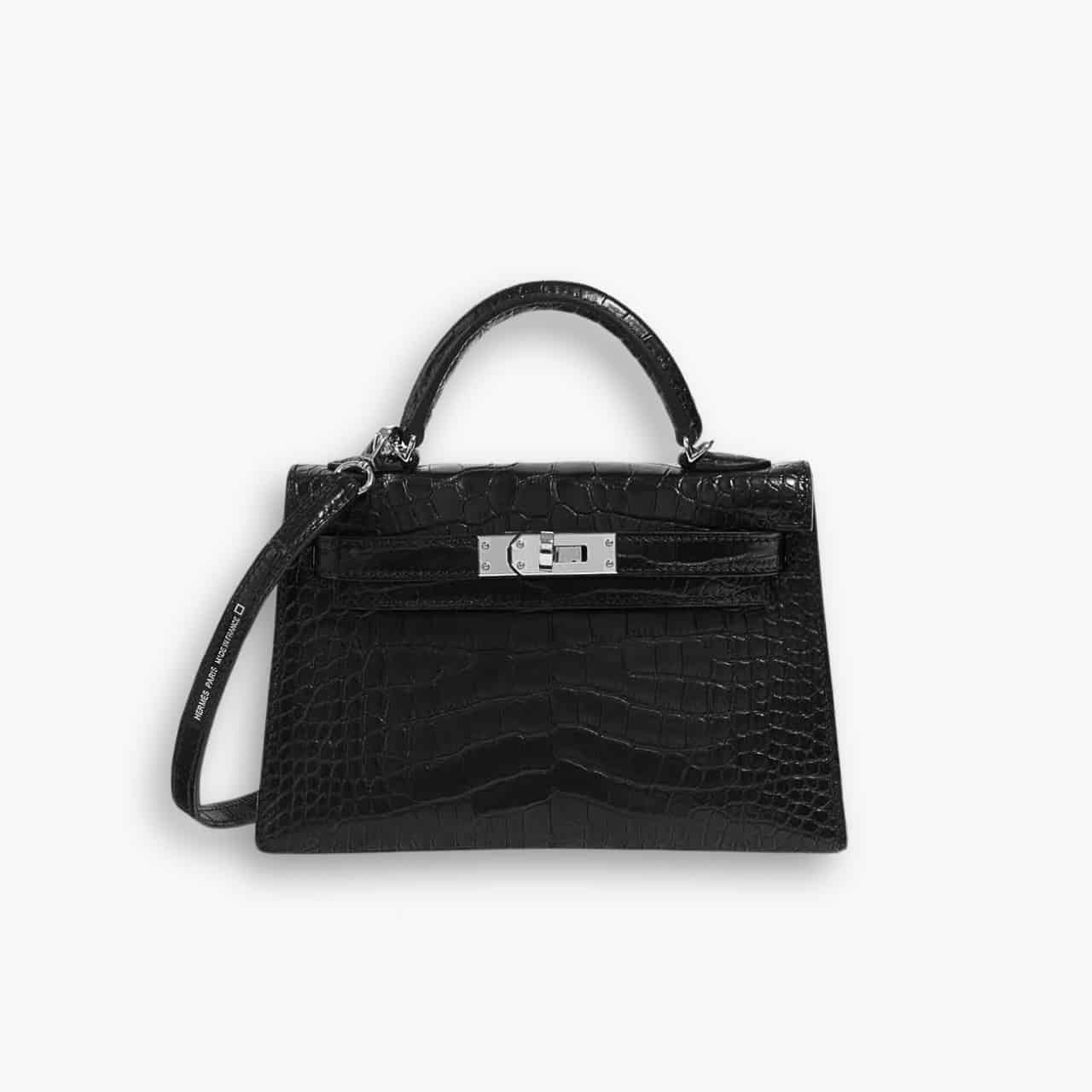 ELG_HMB1016-2 Hermes Kelly Mini Handbag Matte Alligator Black 20cm - Image 1