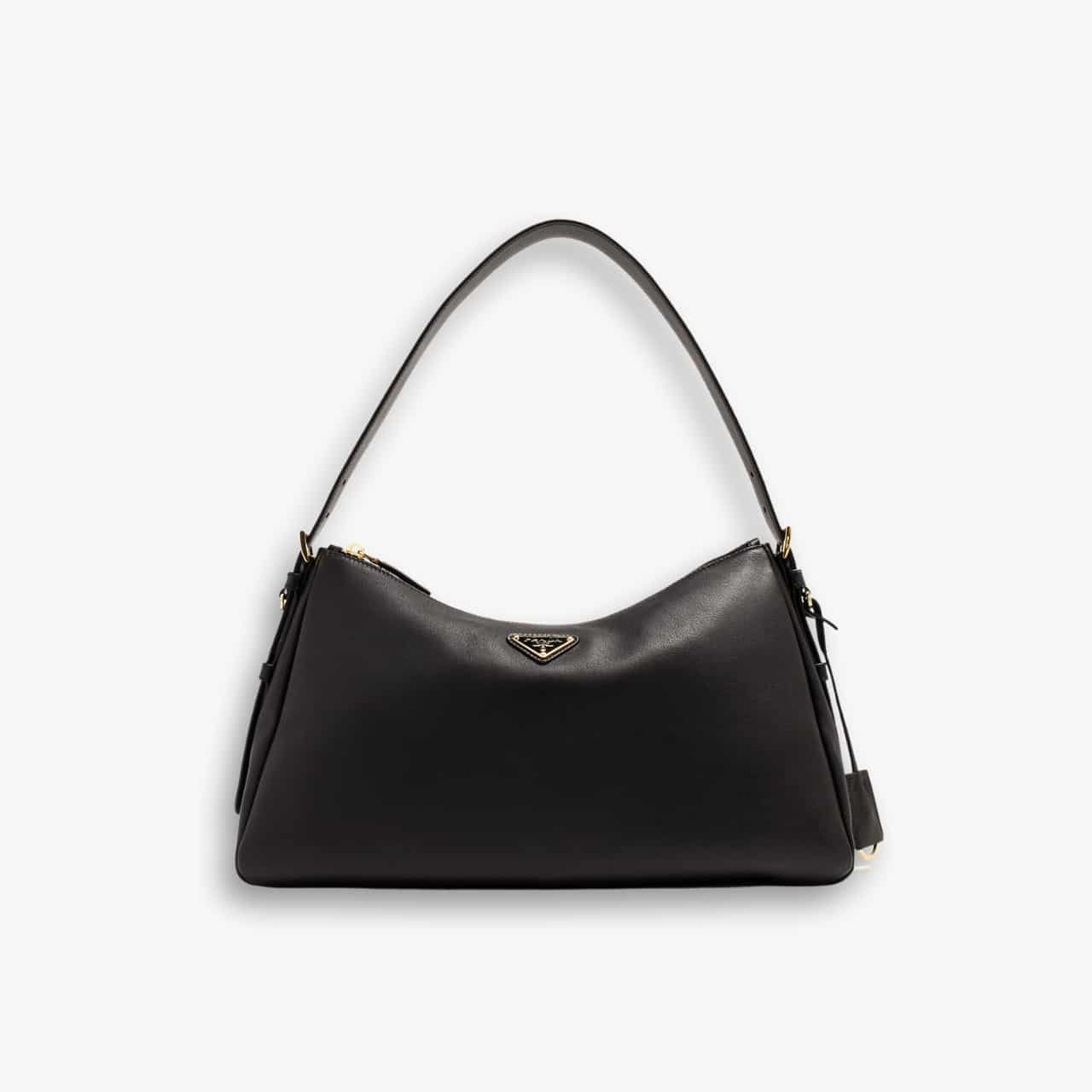 ELG_LVB1150-1-14 Prada Aimée Large Leather Shoulder Bag Black 39cm 1BC228 2CYS F0002 V LVM - Image 1