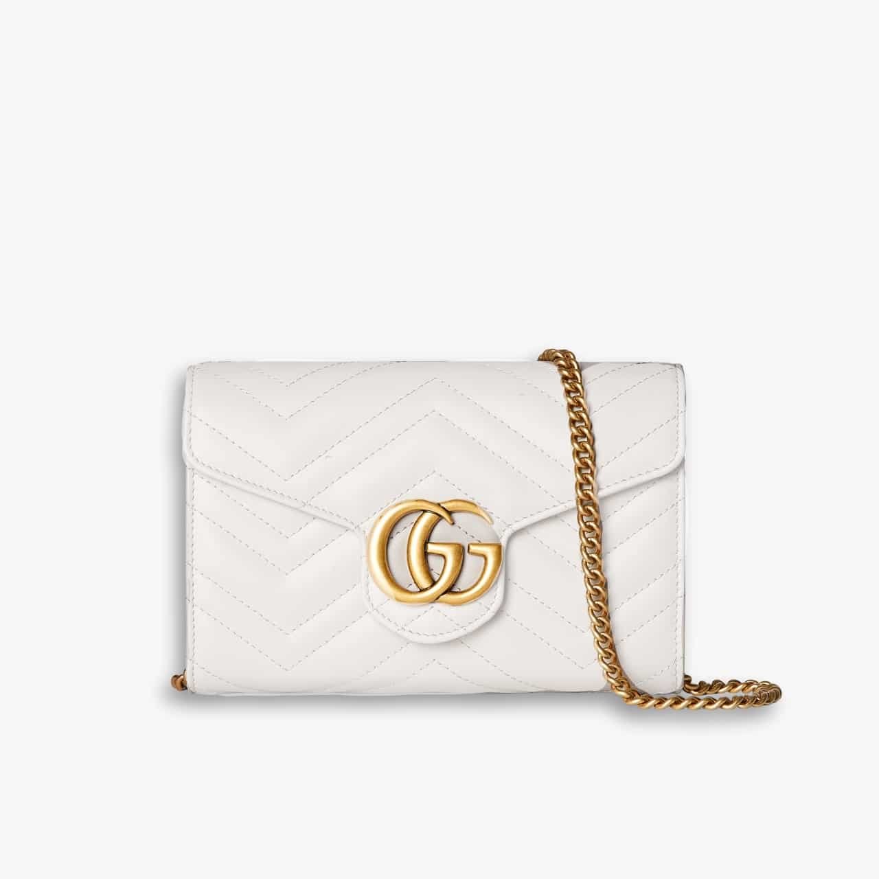 ELG_LVB1150-3-8 Gucci GG Marmont Chain Wallet Clutch Bag White 19cm - Image 1
