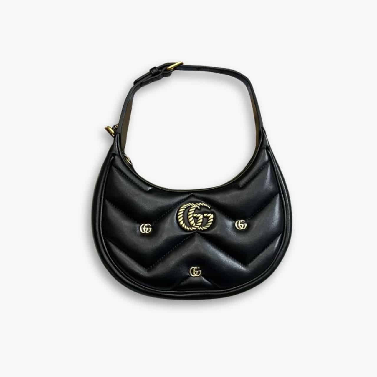ELG_LVB1150-39 Gucci GG Marmont Half Moon Mini Bag Black 23cm - Image 1