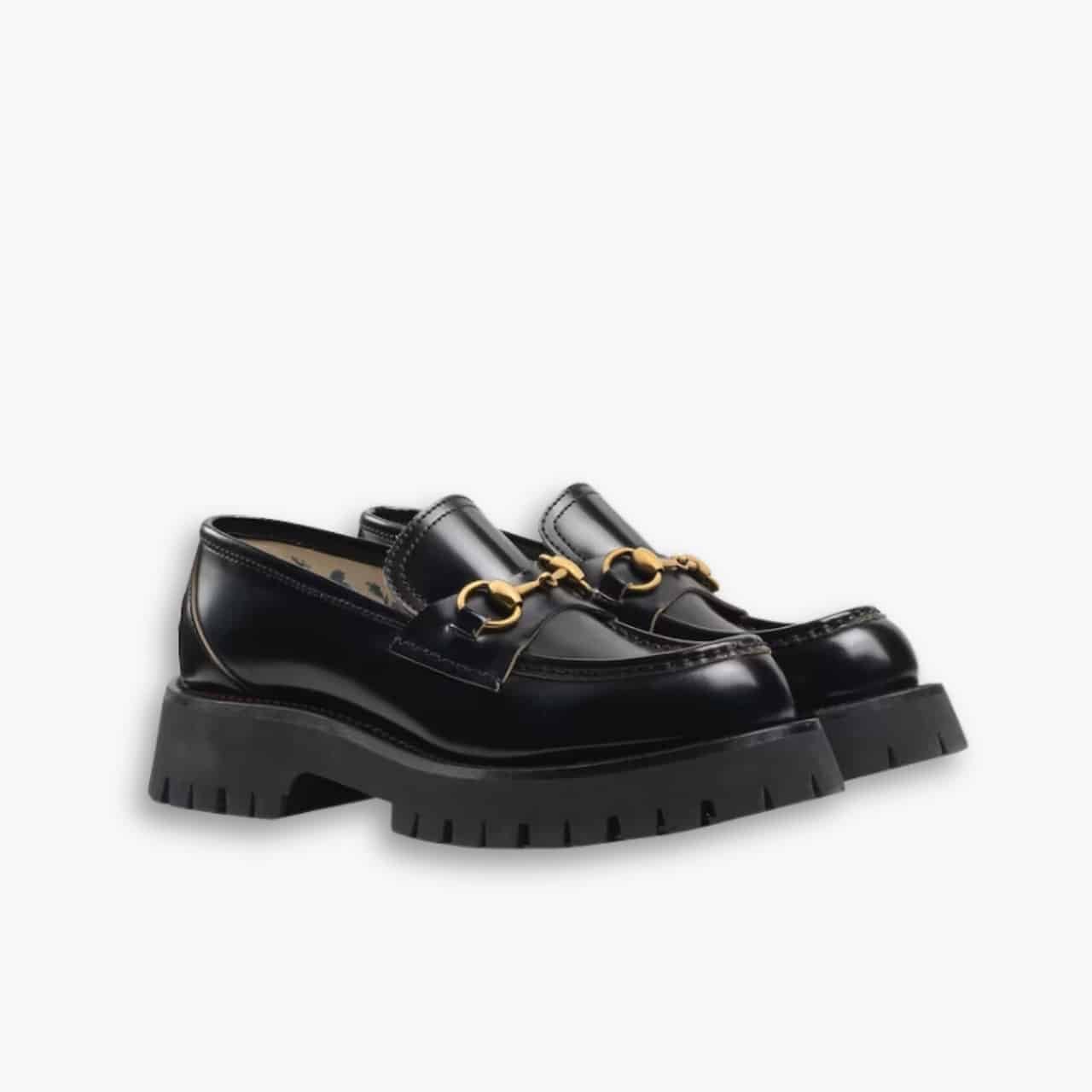 ELG_LVS1007-2-3 Gucci Women’s Leather Lug Sole Loafer Black 577236 DS800 1000 - Image 1