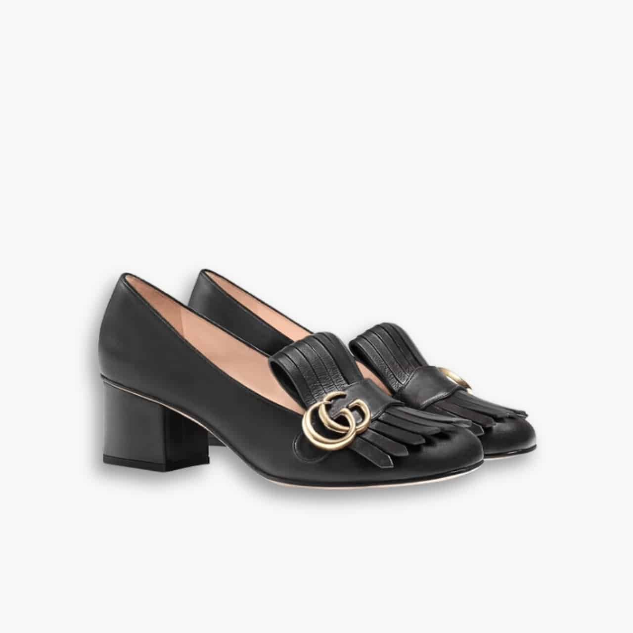 ELG_LVS1007-2-5-1 Gucci Mid Heel Pump Leather Black 408208 C9D00 1000 - Image 1