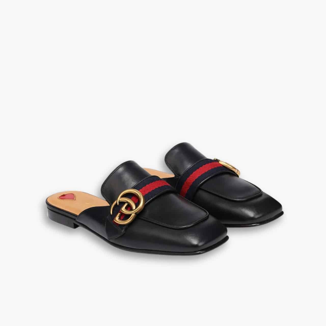 ELG_LVS1007-3-1 Gucci Women’s Princetown Leather Slipper Black 629084 CQXM0 1060 - Image 1