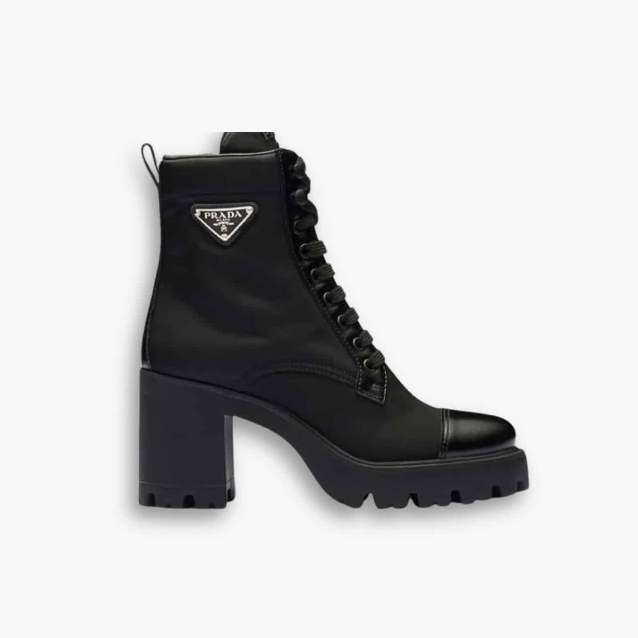 ELG_PDS1001 Prada Logo Plaque Ankle Boots Black - Image 1