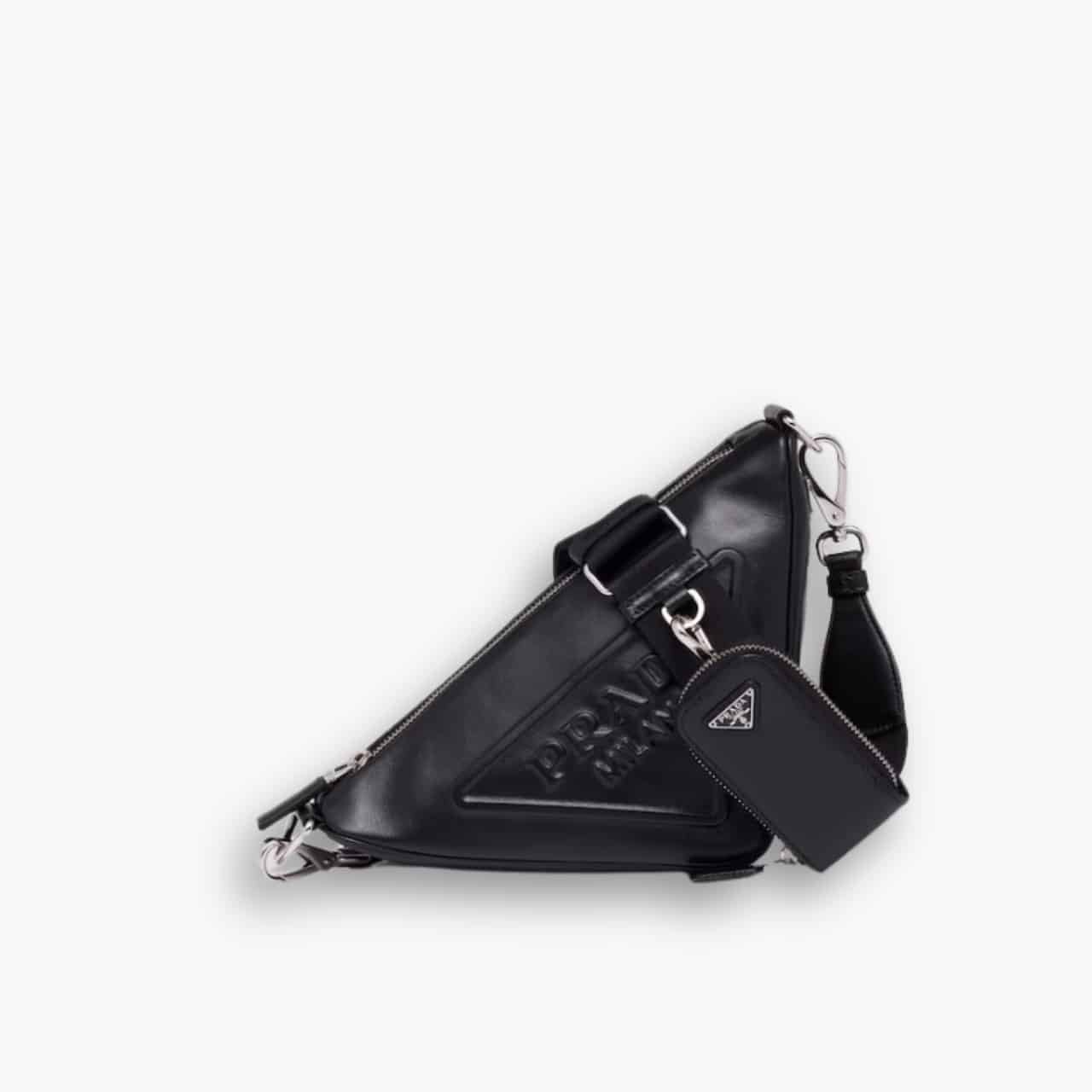ELG_PRB1033 Prada Triangle Leather Shoulder Bag Black 27cm - Image 1