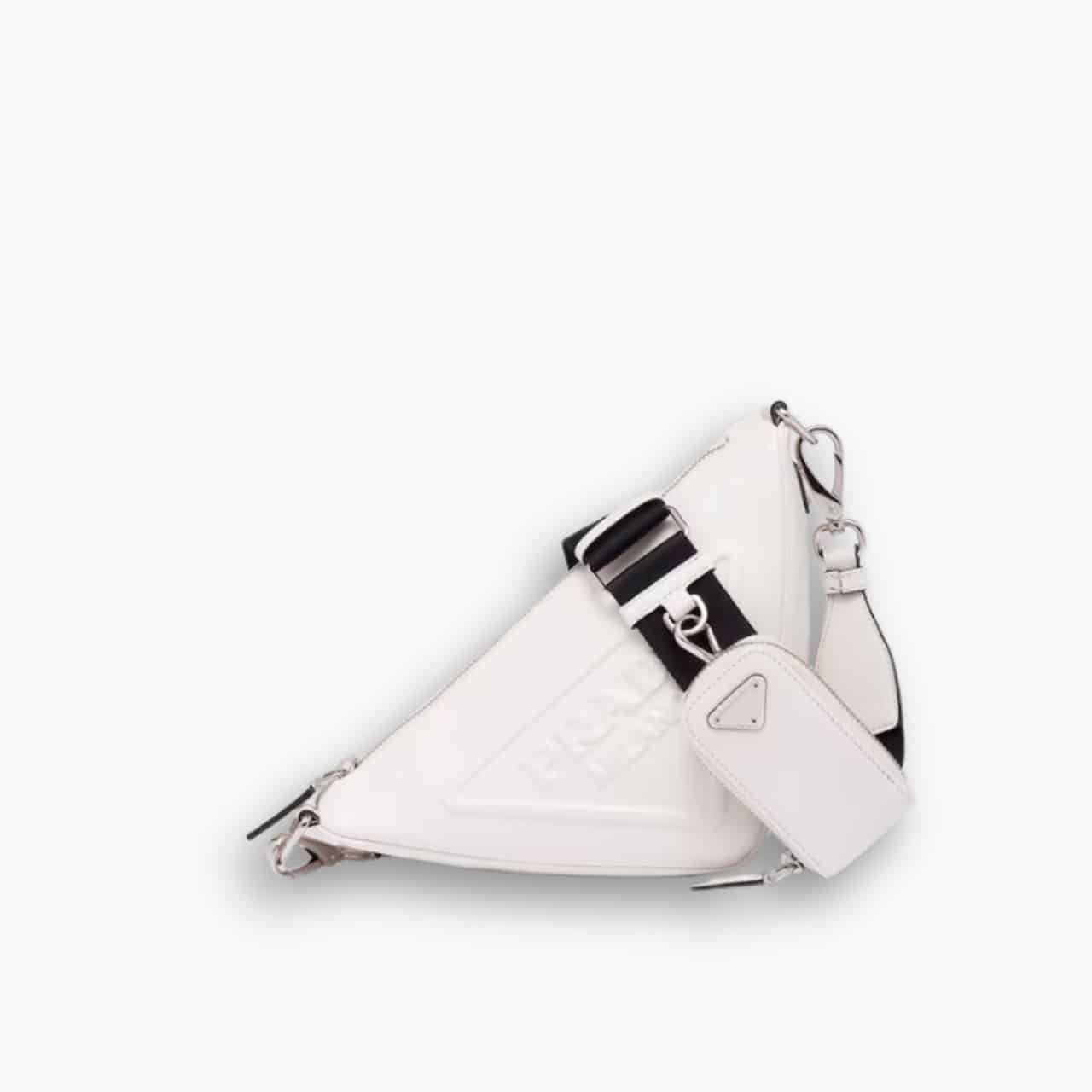 ELG_PRB1035 Prada Triangle Leather Shoulder Bag White 27cm - Image 1