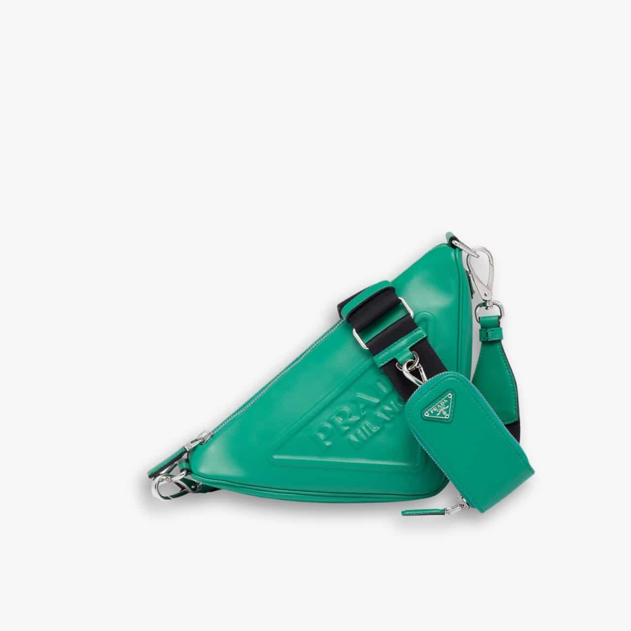 ELG_PRB1037 Prada Triangle Leather Shoulder Bag Green 27cm - Image 1