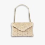 Saint Laurent Loulou Shearling Puffer Bag Beige 28cm