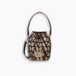 Valentino Mini Vlogo Signature Bucket Bag In Toile Iconographe Brown 22cm