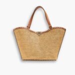 Valentino Garavani Rockstud Raffia Tote Bag Brown 31cm