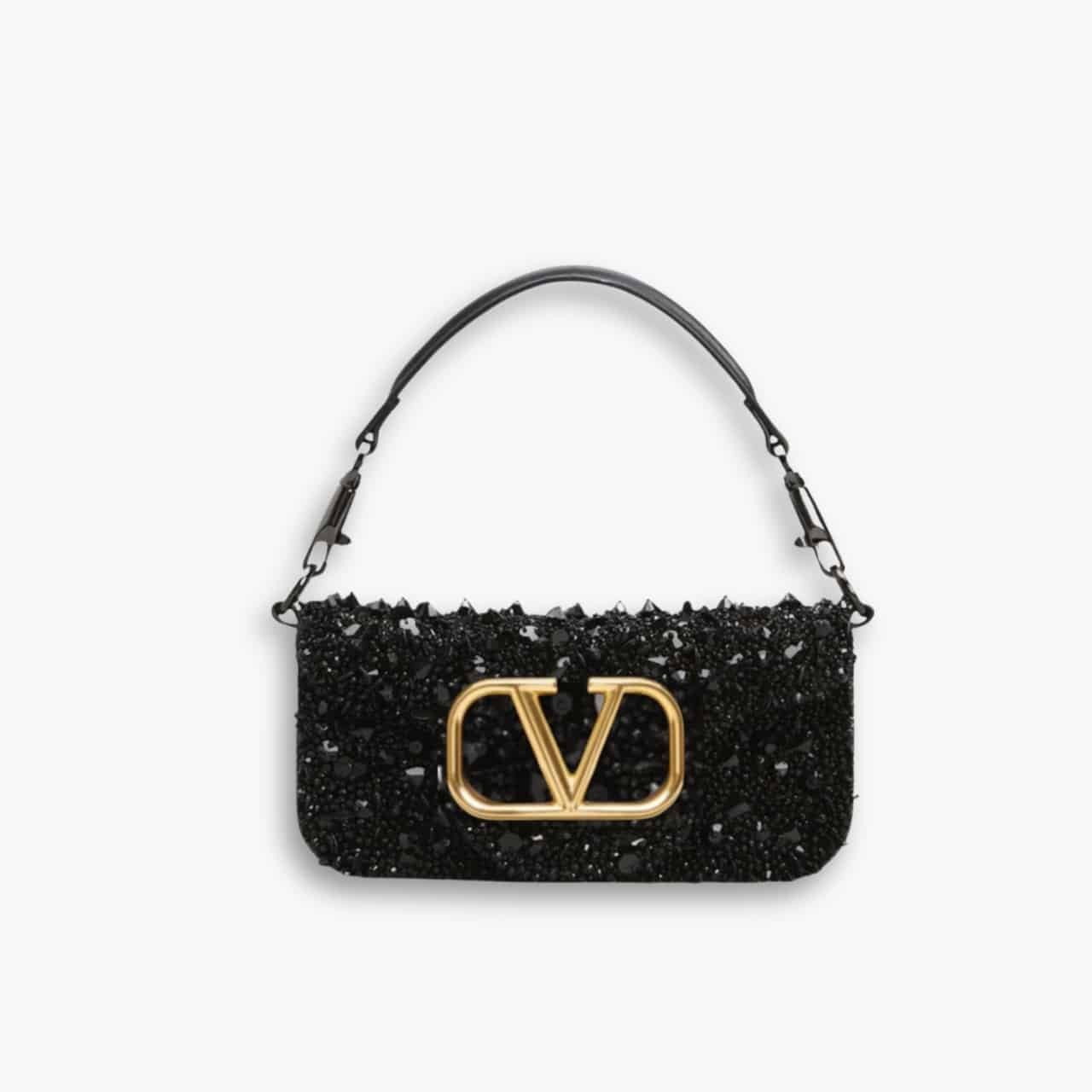 ELG_VLB1037 Valentino Loco Medium Vlogo Sequins Shoulder Bag Black 26cm - Image 1