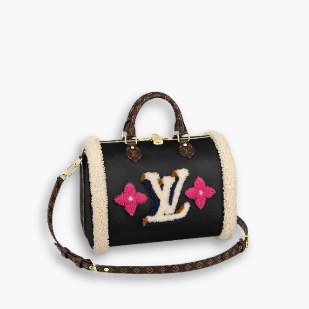 ELG_VLB1173-1 Louis Vuitton Monogram Teddy Speedy Bandouliere Black 30cm - Image 1