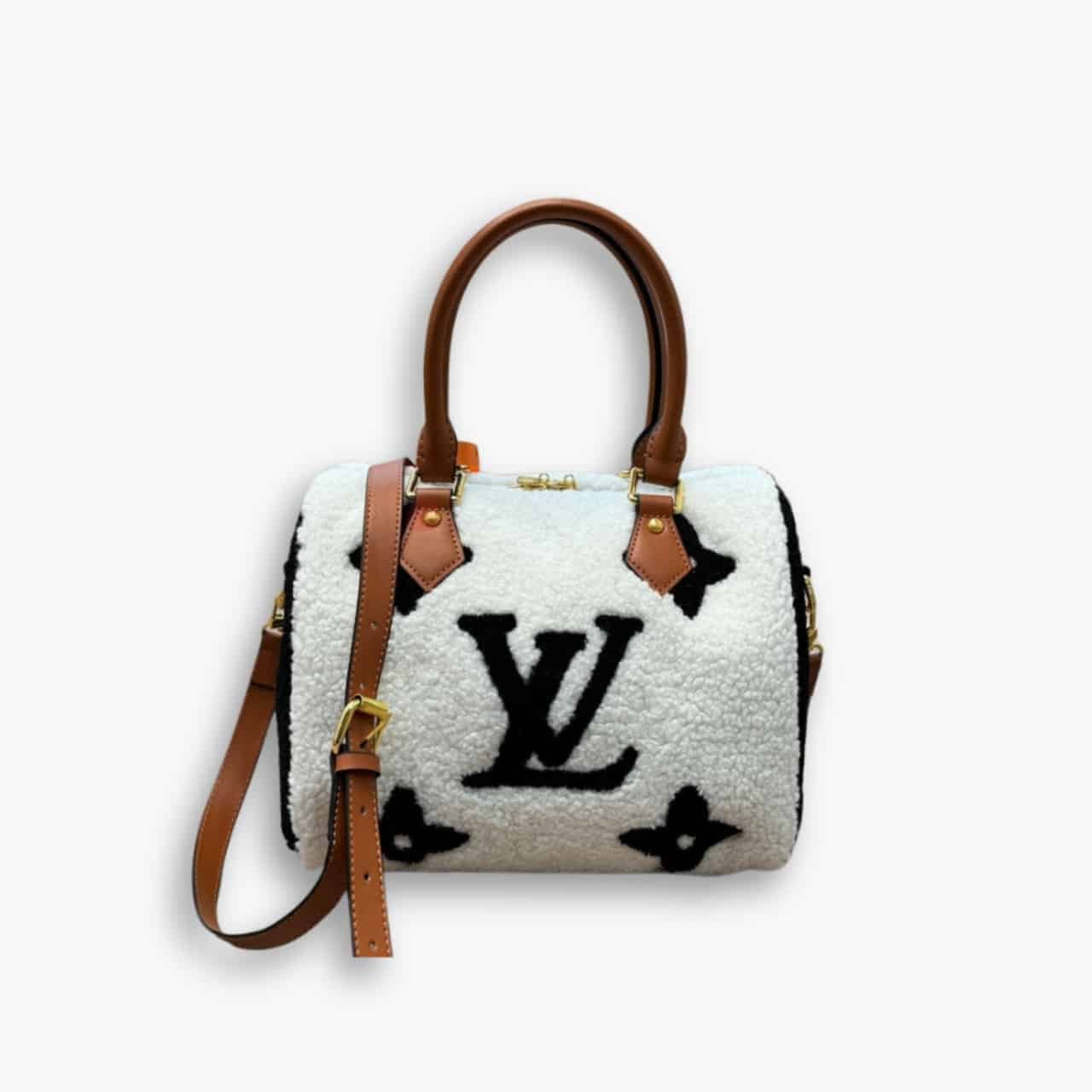 ELG_VLB1177 Louis Vuitton Monogram Teddy Speedy Bandouliere White 25cm - Image 1