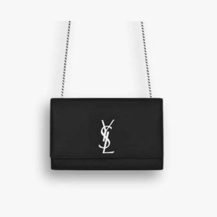 Saint Laurent Kate Medium In Grain De Poudre Mirror Effect Black 24cm
