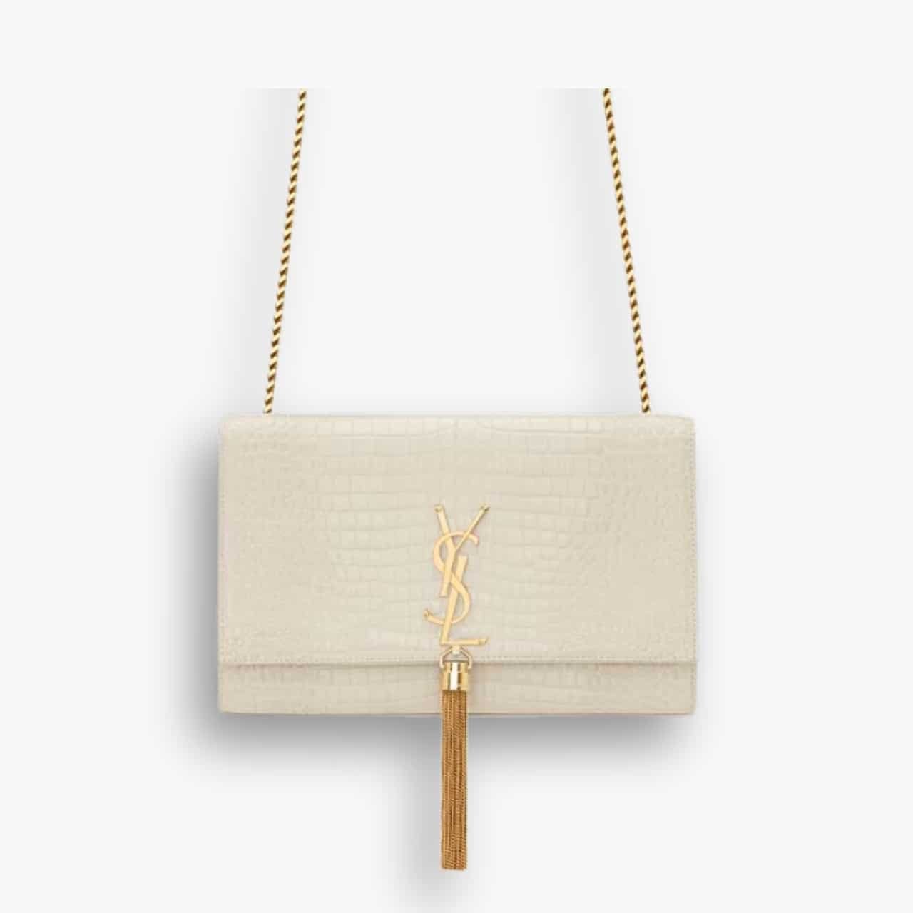 ELG_YSLB1063 Saint Laurent Kate Medium Tassel In Crocodile White 24cm - Image 1