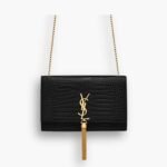 Saint Laurent Kate Medium Tassel In Crocodile Black 24cm