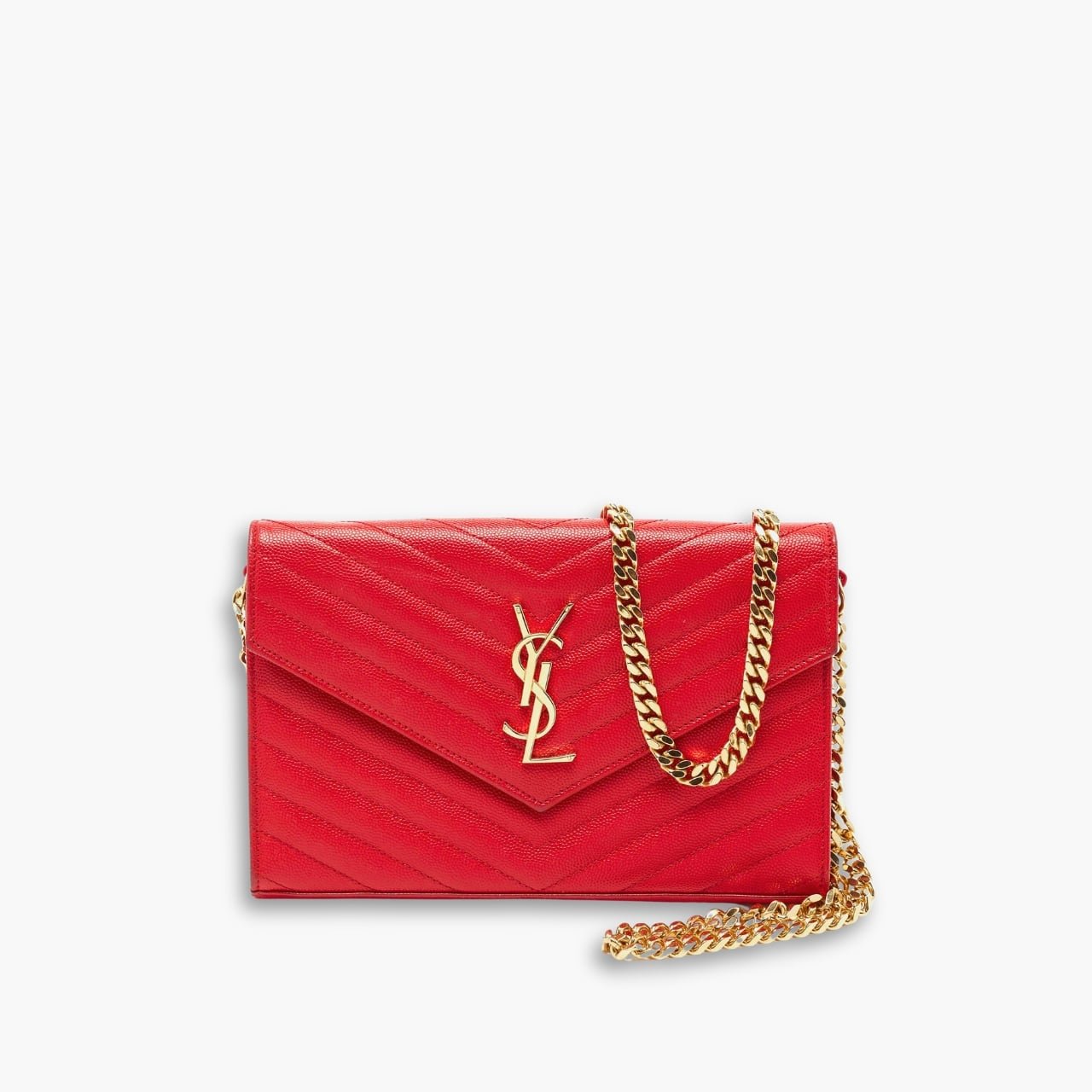 ELG_YSLB1125-1 Saint Laurent Cassandre Envelope Chain Wallet Red 23cm 695108BOW016008 - Image 1