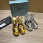 Prada Metallic Leather Platform Sandals In Silver 1XP48B 3AU1 F0118 F 135 - Image 5