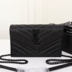 Saint Laurent Cassandre Envelope Chain Wallet Black Metal 20Cm - Image 2