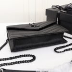 Saint Laurent Cassandre Envelope Chain Wallet Black Metal 20Cm - Image 6