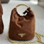 Prada Mini Suede Bag Cocoa Brown 19cm 1BC227 008 F0324 V OOO - Image 2