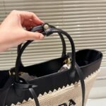 Prada Crochet Tote Bag Tan And Black 33cm 1BG499 2M2Q F0I55 V GOO - Image 4