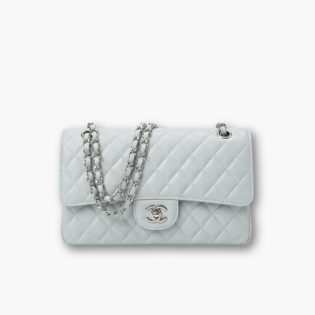 Thumbnails-Elegous-24 Chanel Classic Double Flap Bag Silver Hardware Baby Blue 25cm - Image 1