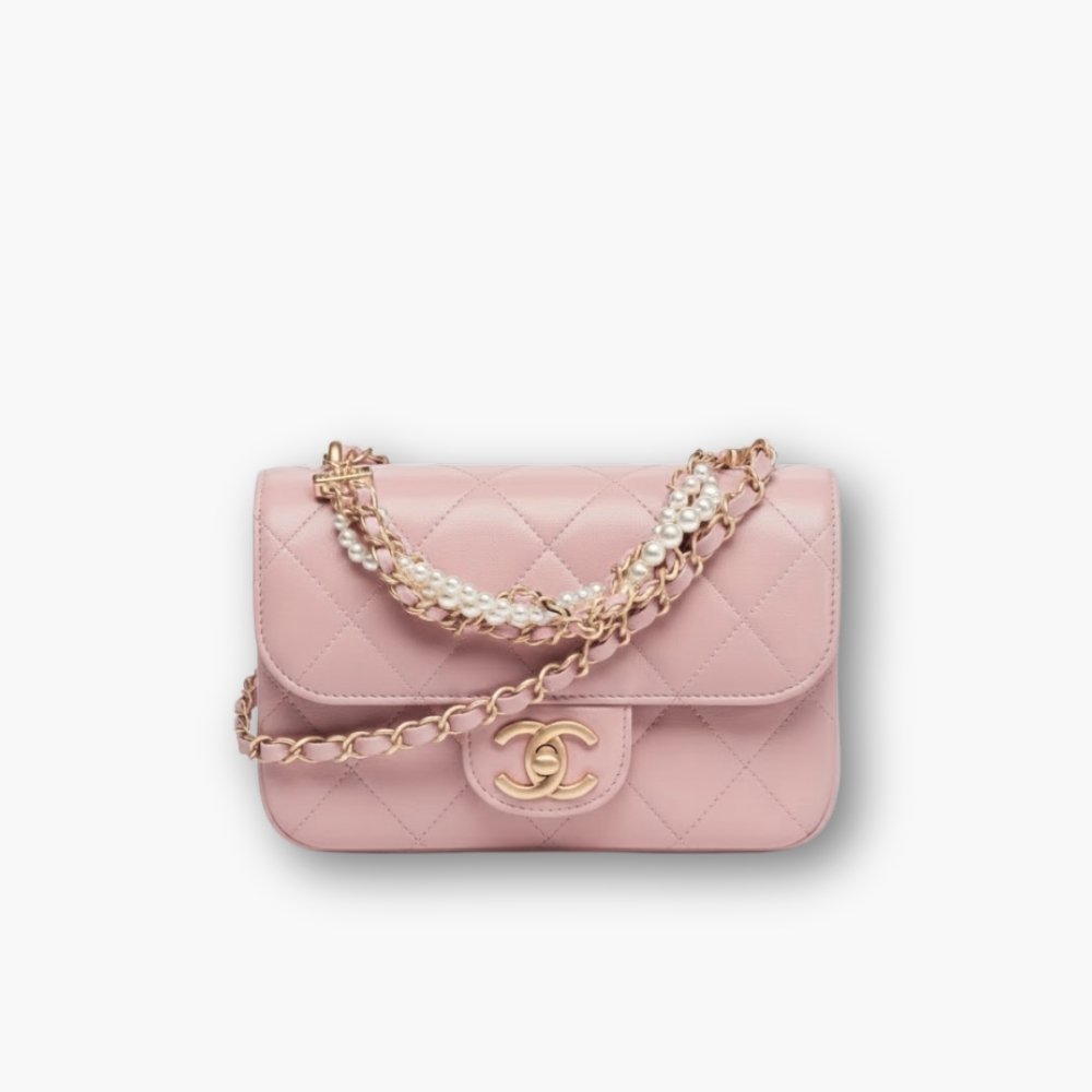 Thumbnails-Elegous-9-1 Chanel Mini Flap Bag in Shiny Leather and Pearls Light Pink 20Cm - Image 1