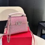 Valentino Vsling Mini Handbag With Sparkling Embroidery Pink 19Cm - Image 3