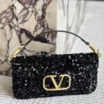 Valentino Loco Medium Vlogo Sequins Shoulder Bag Black 26cm - Image 3