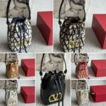 Valentino Mini Vlogo Signature Bucket Bag In Toile Iconographe Brown 22cm - Image 4