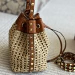 Valentino Rockstud Woven Bucket Bag Brown 19cm - Image 5