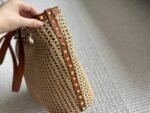 Valentino Garavani Rockstud Raffia Tote Bag Brown 31cm - Image 4