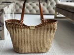 Valentino Garavani Rockstud Raffia Tote Bag Brown 31cm - Image 5