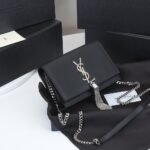 Saint Laurent Kate Small In Grain De Poudre Mirror Effect Black 20Cm - Image 8