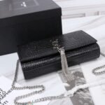 Saint Laurent Kate Medium Tassel In Crocodile Mirror Effect Black 24cm - Image 8