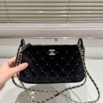 Chanel Velvet Crystal Quilted Chain Hobo Bag In Black 22Cm AP4861 B17652 93405 - Image 2
